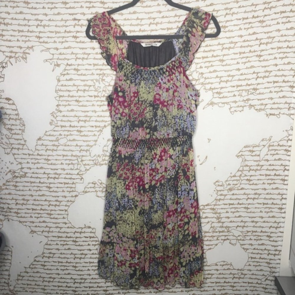 Old Navy Size Medium Gray & Pink Floral Y2K Mini Dress
